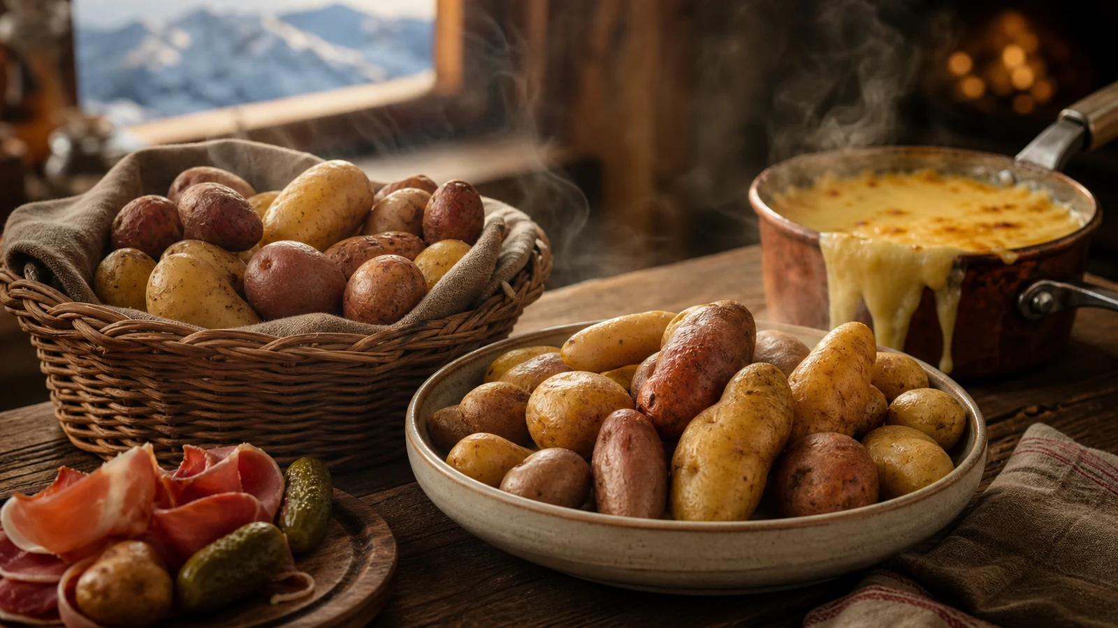 Pommes de terre à chair ferme pour la raclette servies en robe des champs
