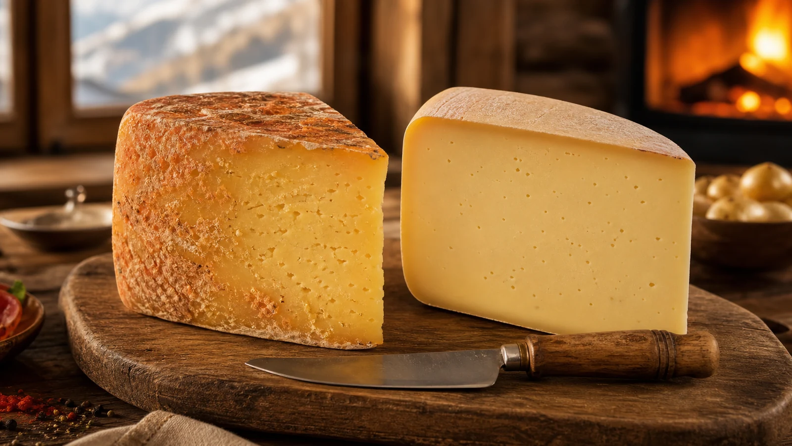 Raclette au lait cru et au lait pasteurisé comparées sur une planche